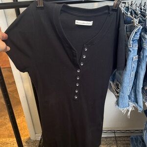 Abercrombie & Fitch Black Short Sleeve Henley Ribbed Top